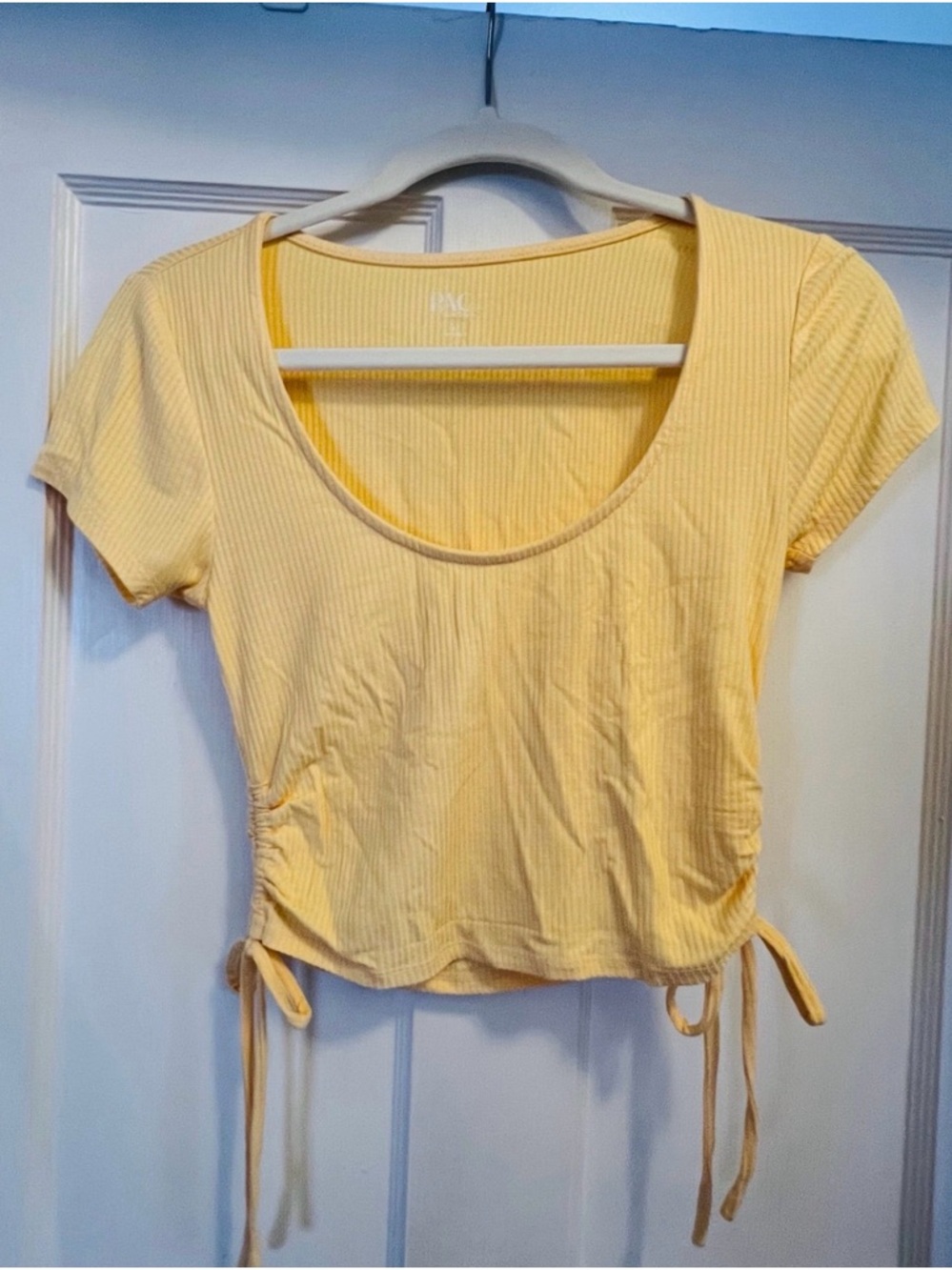 PacSun Yellow Ribbed Scoop Tie-Side Crop Top